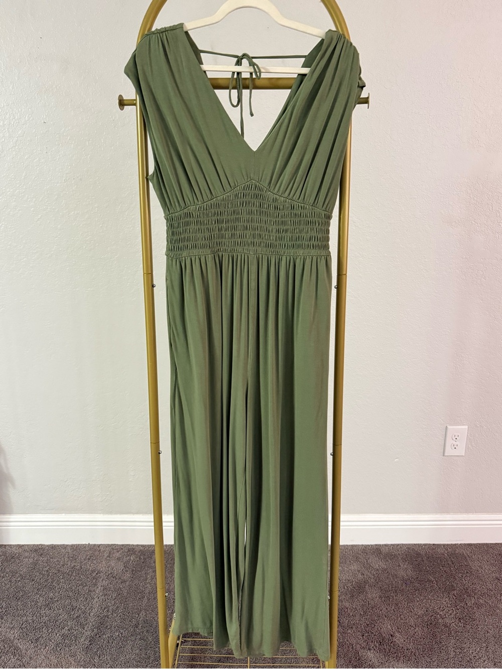 Old Navy Olive Green Jumpsuit with Smocked Waist